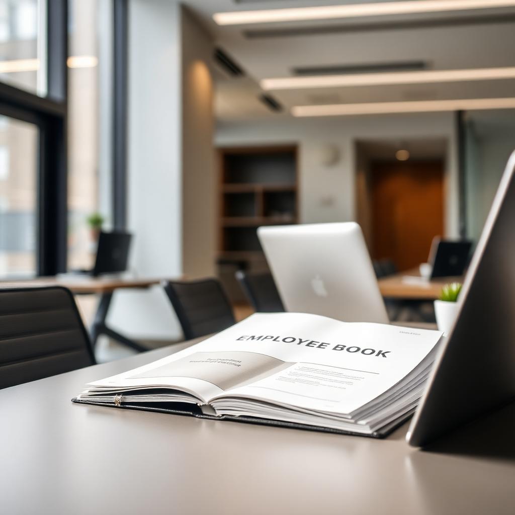 An open employee handbook on an office table