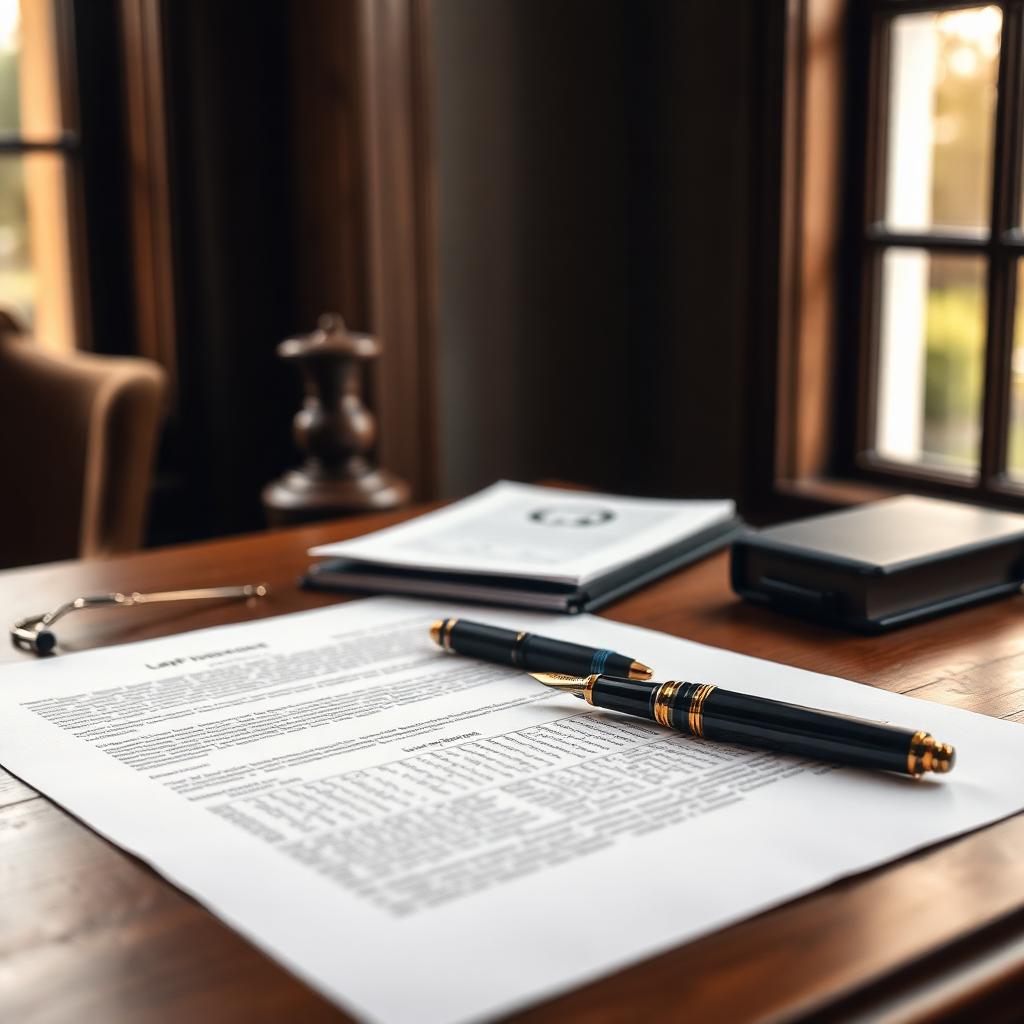 Legal documents and a fountain pen on a desk